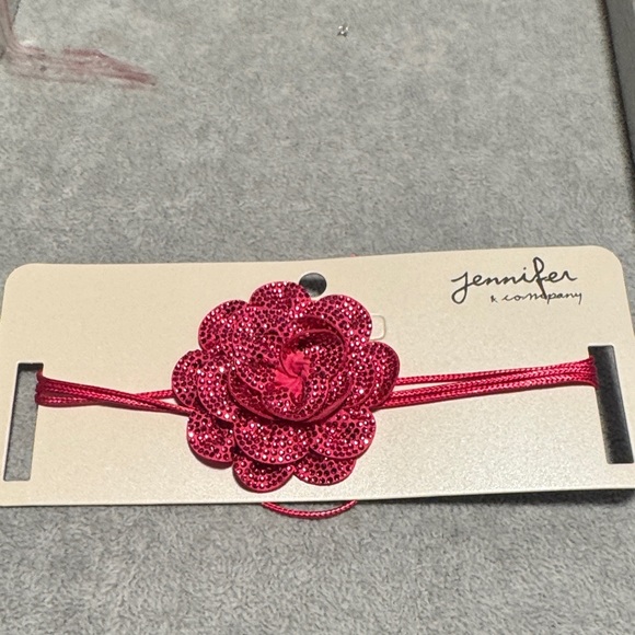 Jennifer K Company Pink Rhinestone Flower Choker Necklace (BR999/2) - Picture 2 of 3